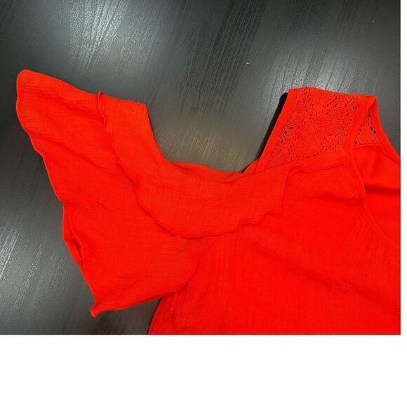 Alyx Cold Shoulder Crepe  Blouse, Red, size 0X, Layered, Ruffled, Chemical Lace - Picture 8 of 14